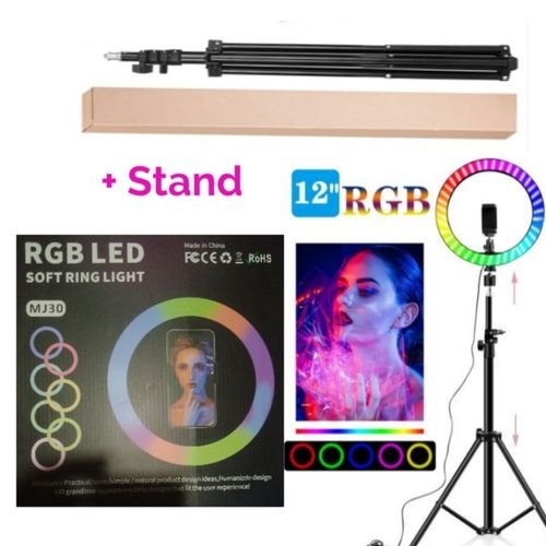 12 Inch Ring Light & Tripod Stand & Phone Holder Dimmable RGB LED Selfie RingLights & Remote For Photos & YouTube Videos