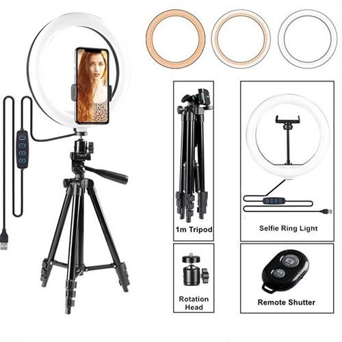 Adjustable Tripod Selfie Stand W/ LED Ring Light (3 Colors)