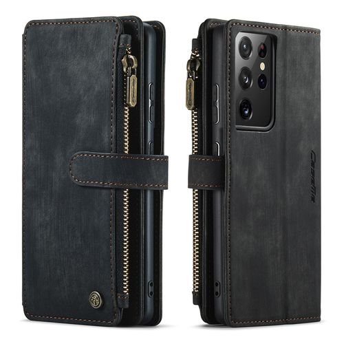 （Black）Flip Leather Phone Case For Samsung Galaxy S21 Ultra S22 S20 FE S10 S9 S8 Note 20 10 Plus A13 A33 A53 A52 5G Zipper Card Wallet JIN