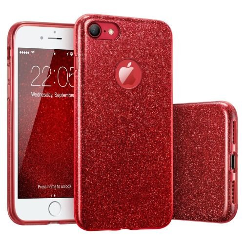 For IPhone 12 13 Mini Pro Phone Case Makeup Glitter Sparkle Bling Cover For Girls Women For IPhone 6 6s 7 8 Plus X Xr Xs 11 Max-Red
