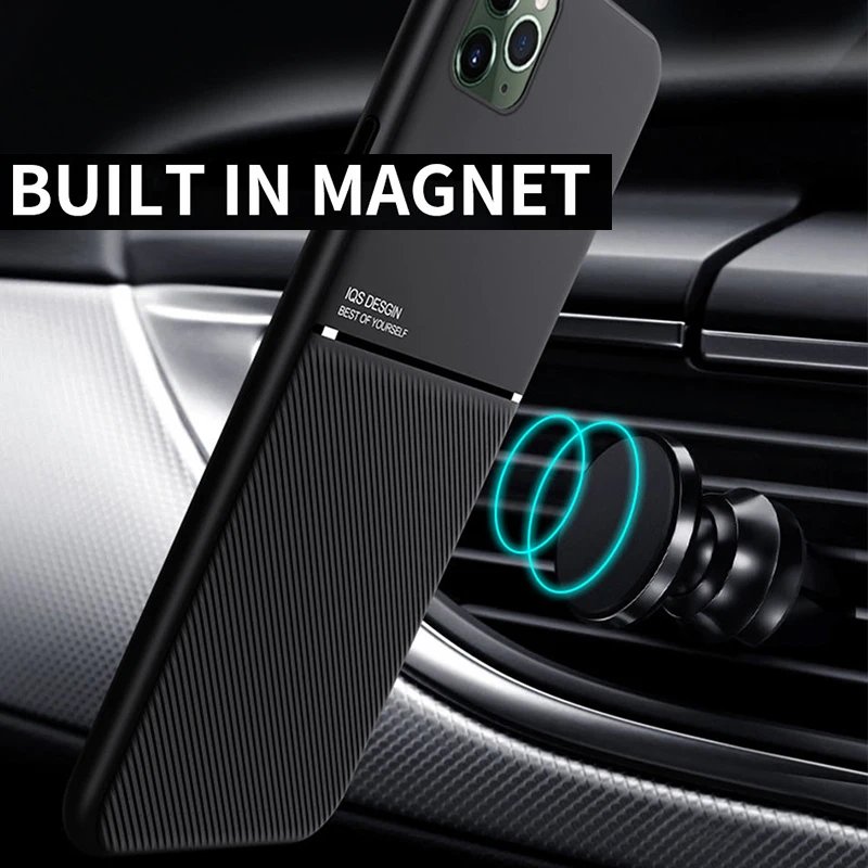 Magnetic Car Phone Case for iPhone 15 14 11 13 Pro MAX XR XS 12 Mini 7 8 Plus Built-in Magnet Metal Soft TPU Shockproof Cover