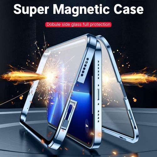 Metal Frame Glass Magnetic Case iPhone 14 13 12 11 Pro Max X XS 8 7 Plus