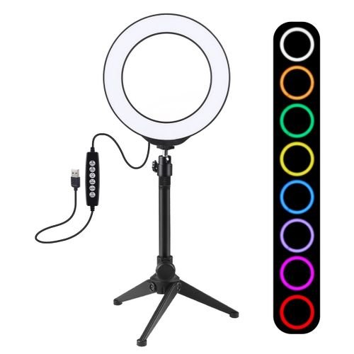 PULUZ 6.2 Inch 16cm USB 10 Modes 8 Colors RGBW Dimmable LED Ring Vlogging Photography Video Lights + Desktop Tripod Mount With Cold Shoe Tripod Ball Head(Black)