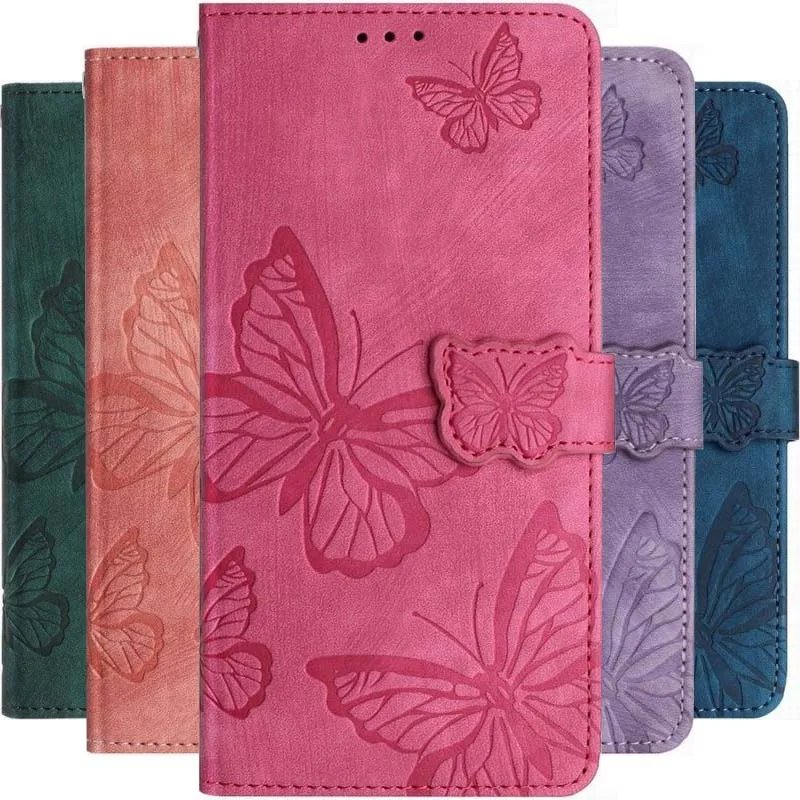 Wallet Case For Samsung Galaxy A13 A14 A20 A20E A21S A22 A23 A32 A33 A34 5G Cute Butterfly Card Slot Protect Phone Cover D01E