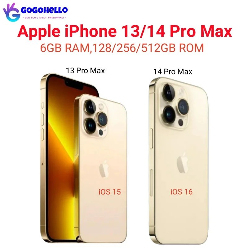 Unlocked Original Apple iPhone 13/14 Pro Max 1SIM+1eSIM 128/256/512 ROM 6GB 6.7" iOS15/16 NFC Face ID A15 98% New Cell Phone