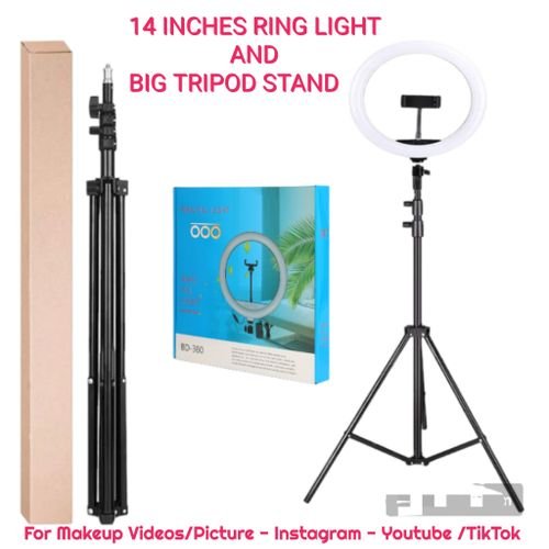 14" Inches Selfie Ring Light With Tripod Stand & Cell Phone Holder For Live Stream/Makeup, Led Camera Ringlight For YouTube Video/Photography Compatible With IPhone Android Phones (Upgraded)