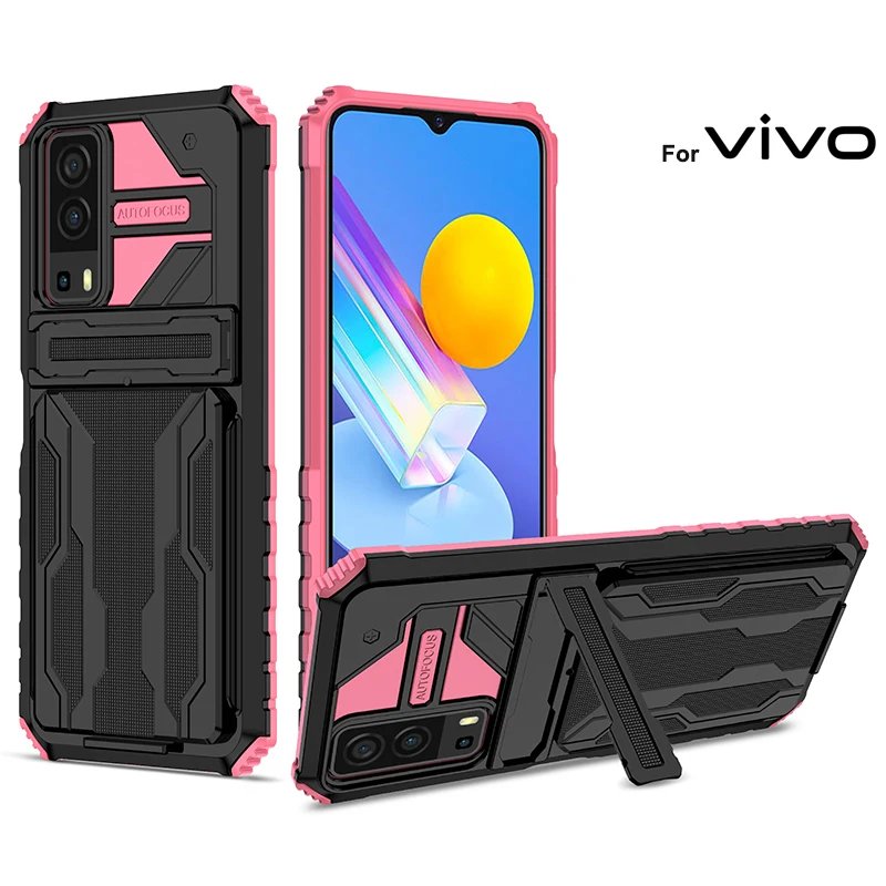 Case for VIVO Y20S Y53S Y11 Y12 Y72 Camera Protection Phone Case with Cardholder Kickstan Cover for VIVO
