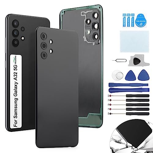 Cover for Samsung Galaxy A32 5G Back Cover Replacement for Samsung A32 5G A326U A326B Black Glass Replacement A32 5G Battery Cover Housing Door Accessories Parts(Black)