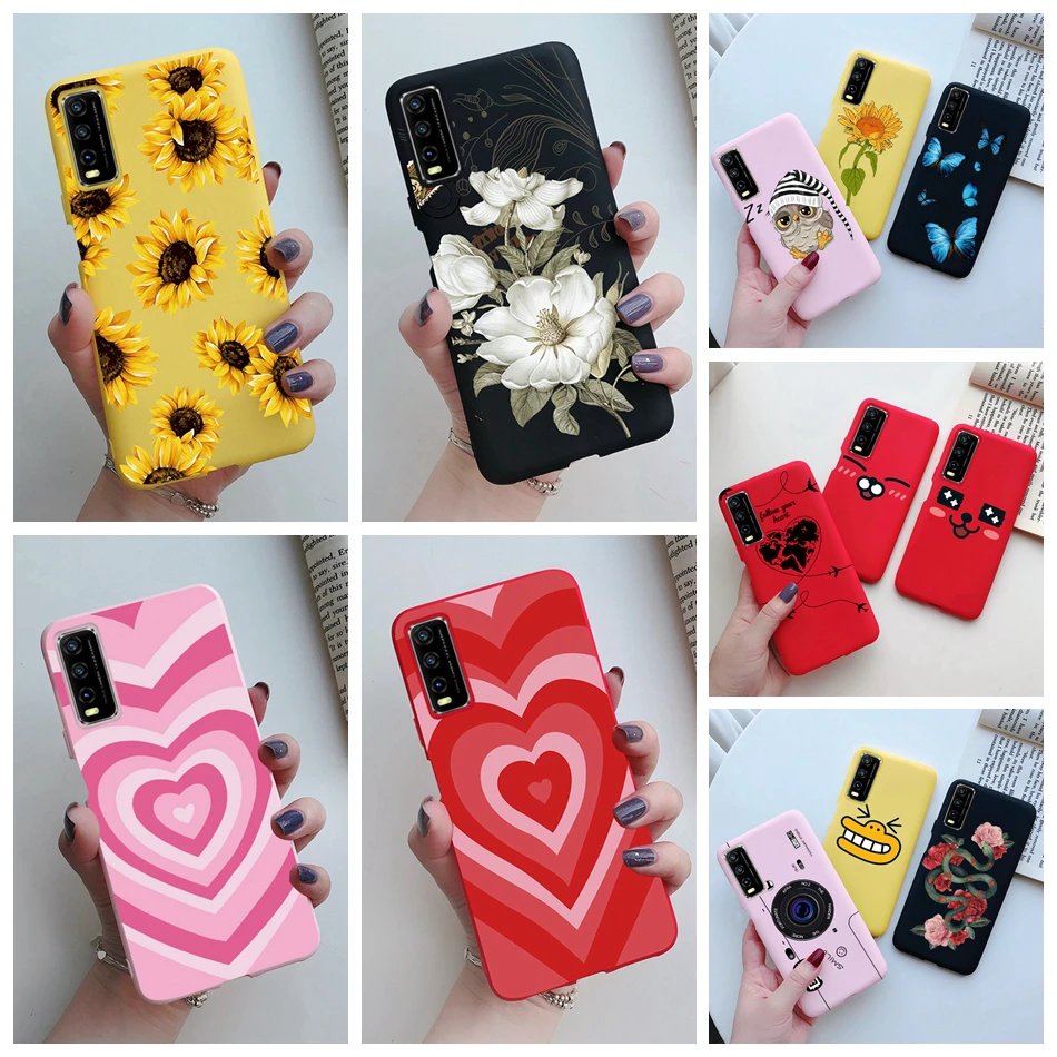 For Vivo Y20 Y20i 2021 Y20s Case Silicone Fashion Daisy Sunflower Soft Heart Back Cover For Vivo V2029 V2027 Y 20 20s 20i Coque