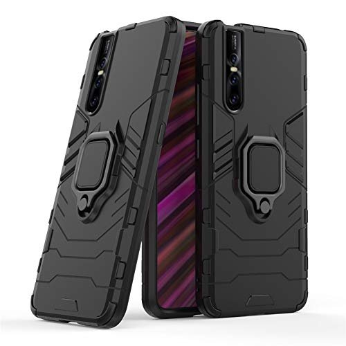 LuluMain Compatible with vivo V15 Pro Case, Metal Ring Grip Kickstand Shockproof Hard Bumper (Works with Magnetic Car Mount) Dual Layer Rugged Cover for VIVO V15 Pro (Black)