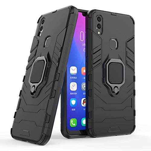 LuluMain Compatible with VIVO V9, VIVO V9 Youth, VIVO Y85 Case, Metal Ring Grip Kickstand Shockproof Hard Bumper (Works with Magnetic Car Mount) Dual Layer Rugged Cover (Black)