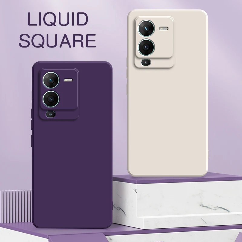 Luxury Square Liquid Silicone Case for VIVO V20 V23 V25 Pro V23e 4G 5G Soft Camera Protective 360 Shockproof Phone Back Covers