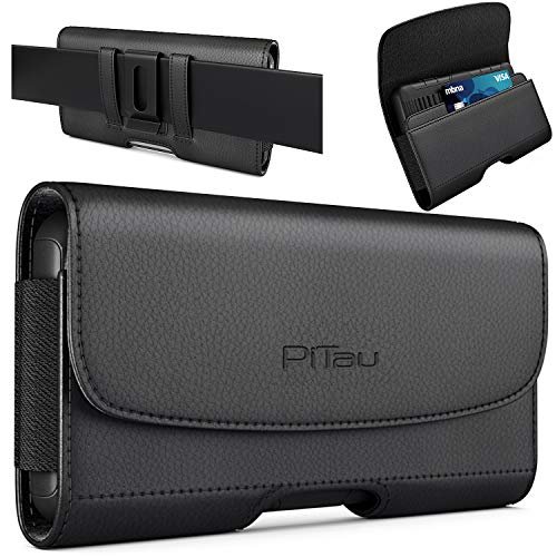 PiTau Holster for iPhone 15 15 Pro 14, 14 Pro, 13 Pro, 13, 12 Pro, 12, iPhone 11, XR - Premium Cell Phone Case with Belt Clip [Magnetic Closure] ID Card Holder Pouch (Fits Otterbox Commuter Case on)