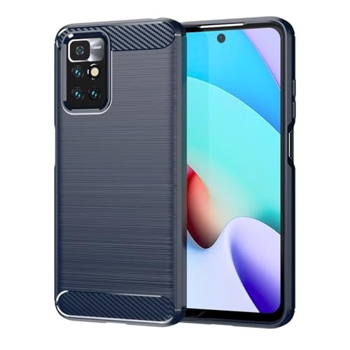 Sidande Case for Redmi 10 (2021/2022)/Redmi 10 Prime 21121119SG Case, Ultra Slim Phone Cover with Shock-Absorption Carbon Fiber TPU Rubber Protective Cases for Xiaomi Redmi 10 Navy Blue