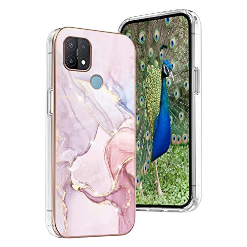 Wousunly Compatible with Oppo A15 Case Marble Silicone,Full Body Protection Shockproof Oppo A15 Phone Case Thin Hard PC and Soft TPU Pink Cover (Pink)