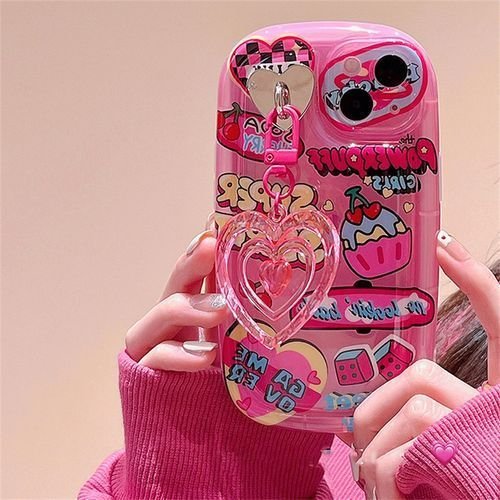 Korean Cute Y2k Pink Love Heart Pendant The Soap Phone Case For IPhone 14 13 12 11 Pro XS Max X XR Kawaii Shockproof Soft Cover(#A)