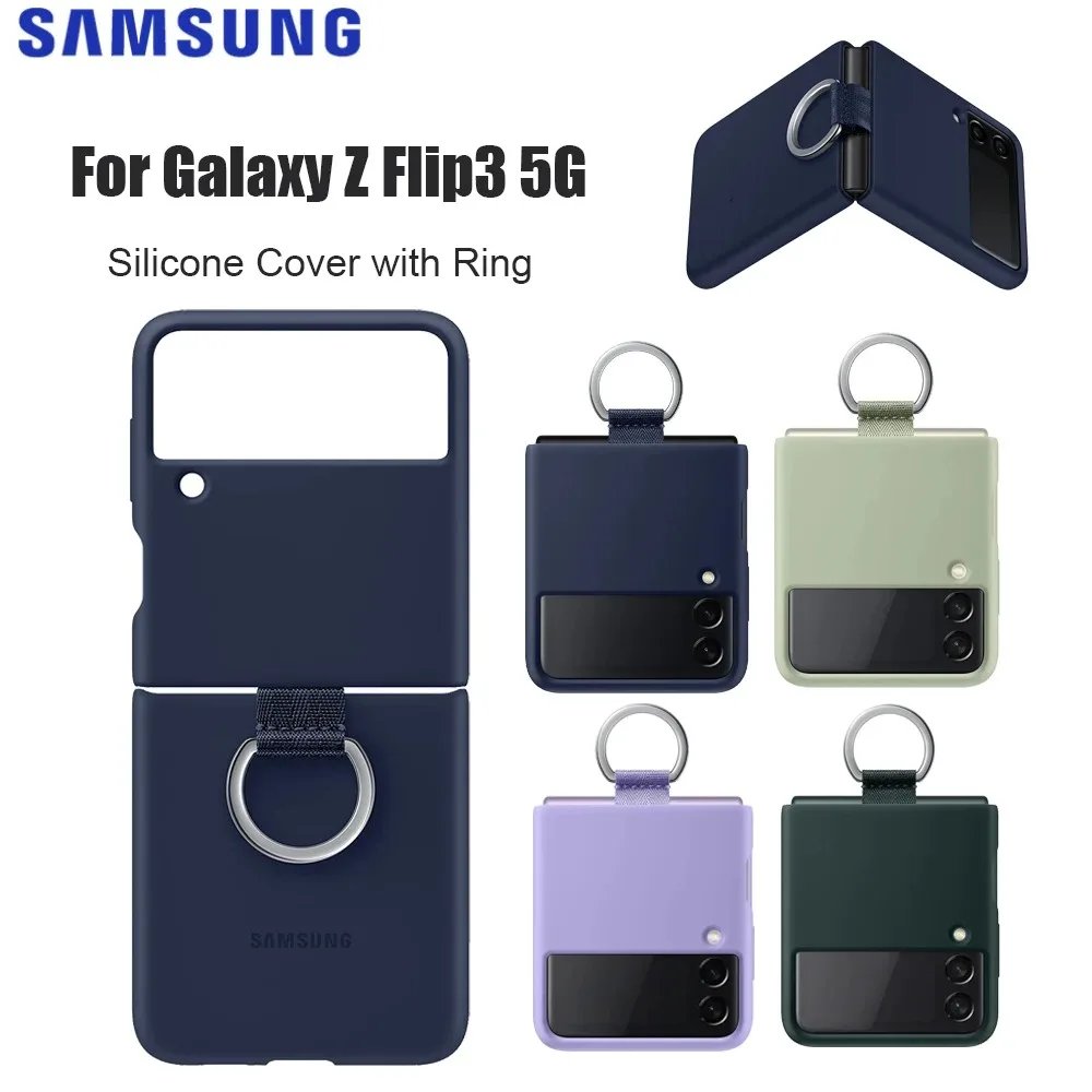 Original Silicone Phone Case For Samsung Galaxy Z Flip3 5G Silicone With Ring Case Flip 3 Phone Cover Clear Cases, EF-PF711